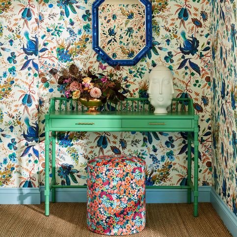 Wildflower Meadow Carnelian/Aquamarine/Peridot Velvet Fabric by Harlequin X Sophie Robinson