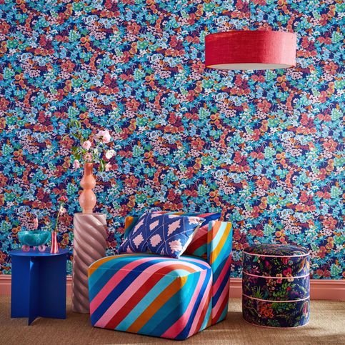 Wildflower Meadow Lapis/Carnelian/Aquamarine Wallcovering by Harlequin X Sophie Robinson