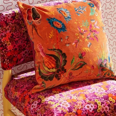 Wonderland Floral Amber/Lapis/Ruby Velvet Fabric by Harlequin X Sophie Robinson