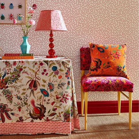 Wonderland Floral Amber/Lapis/Ruby Velvet Fabric by Harlequin X Sophie Robinson