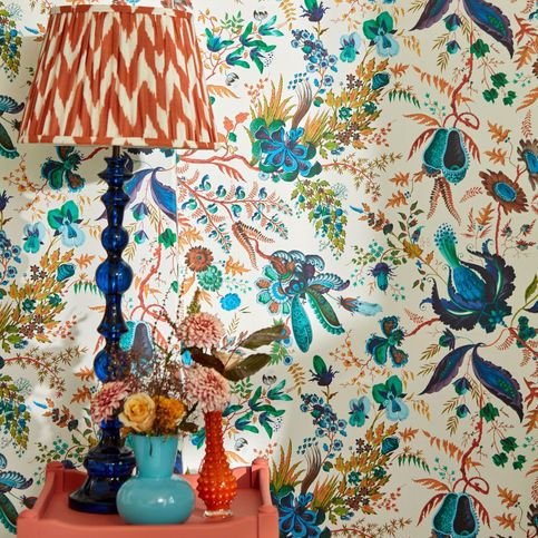 Wonderland Floral Lapis/Emerald/Carnelian Wallcovering by Harlequin X Sophie Robinson