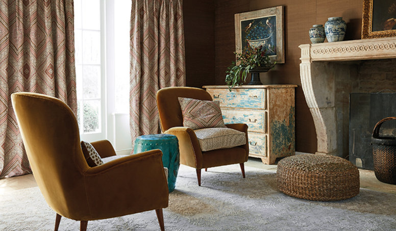 Beauchamp Velvet Ochre Fabric by James Hare