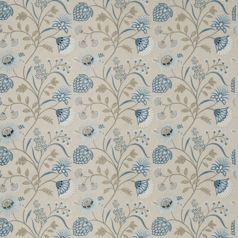 Siam Linen Natural/Eton Blue Fabric by James Hare