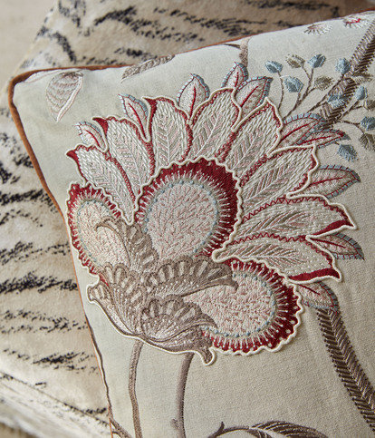 Shalimar Red/Mushroom Fabric by James Hare 