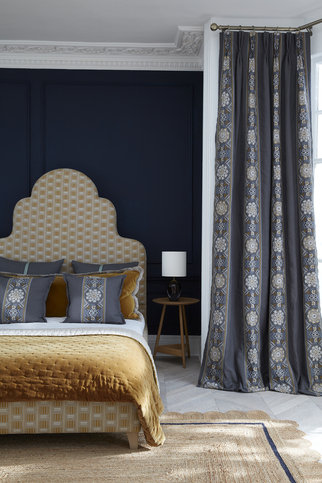 Suzani Stripe Ink/Gold Fabric by James Hare 