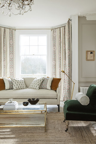 Suzani Stripe Pink/Green Fabric by James Hare 