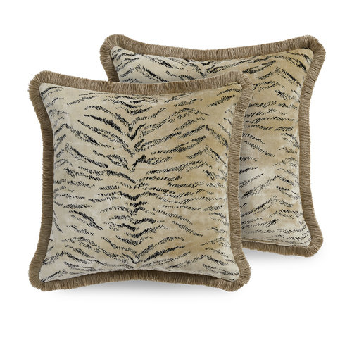 Tiger Velvet Cushion Ivory by James Hare 