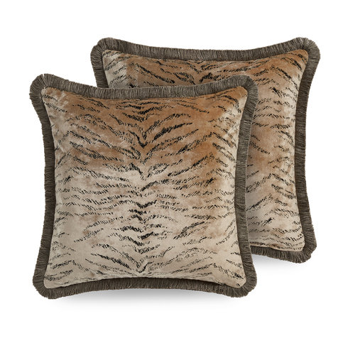 Tiger Velvet Cushion Natural by James Hare 