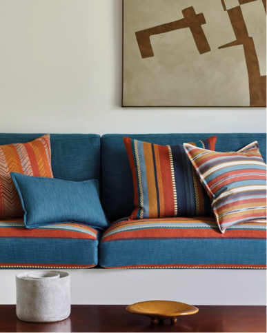 Harlie Stripe Tomato/Blue Fabric by Jane Churchill