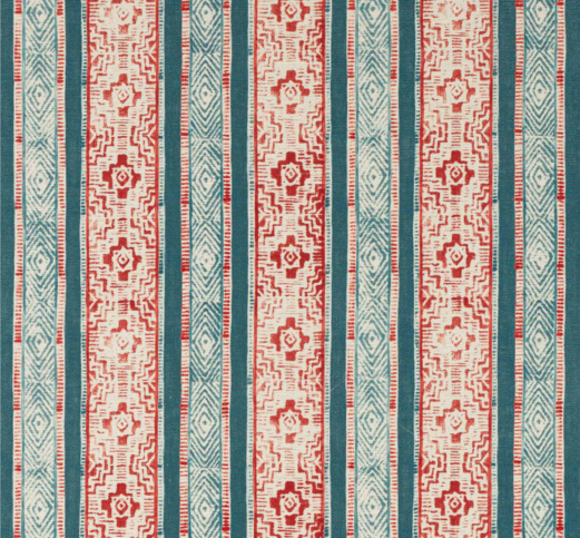 Jari Blue/Red Fabric by Jane Churchill