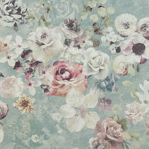 Marble Rose Aqua Wallpaper by Jane Churchill 