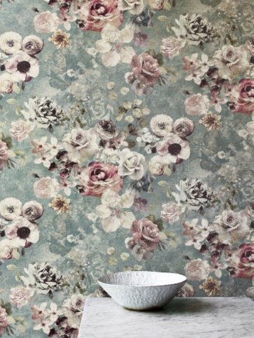 Marble Rose Aqua Wallpaper by Jane Churchill 