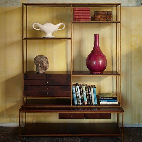 Bay Brown Vellum & Frank Metal Bookcase by Julian Chichester 