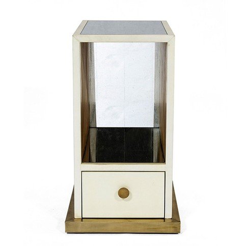 Berlin Natural Vellum & Aged Brass Small Bedside Table by Julian Chichester 