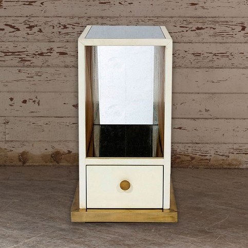 Berlin Natural Vellum & Aged Brass Small Bedside Table by Julian Chichester 