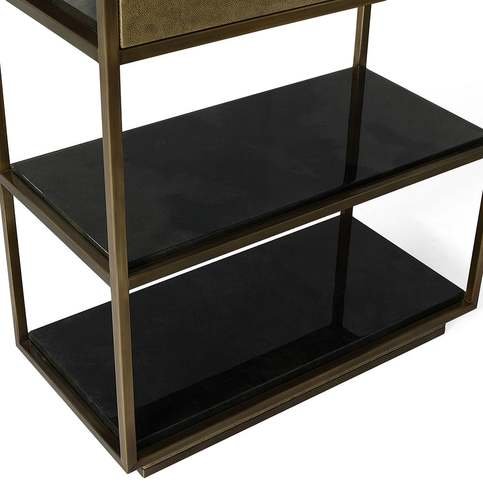 Garcon Dark Brown Vellum and Aged Brass Bookcase by Julian Chichester 