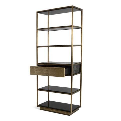 Garcon Dark Brown Vellum and Aged Brass Bookcase by Julian Chichester 