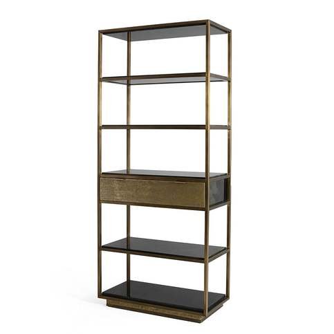 Garcon Dark Brown Vellum and Aged Brass Bookcase by Julian Chichester 