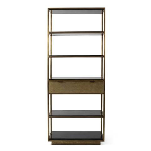 Garcon Dark Brown Vellum and Aged Brass Bookcase by Julian Chichester 