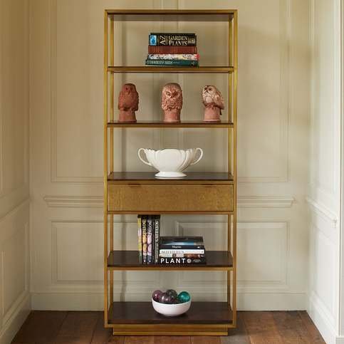 Garcon Dark Brown Vellum and Aged Brass Bookcase by Julian Chichester 