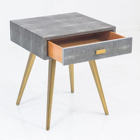 Lorenzo Faux Shagreen Grey Bedside Table by Julian Chichester 