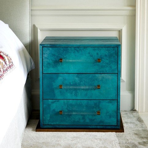 Seago High Gloss Teal vellum Bedside by Julian Chichester 