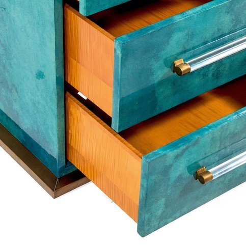 Seago High Gloss Teal vellum Bedside by Julian Chichester 