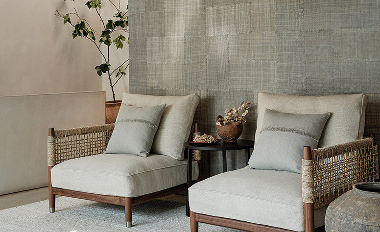 Abacá Patchwork Wallcovering Sepia by Mark Alexander