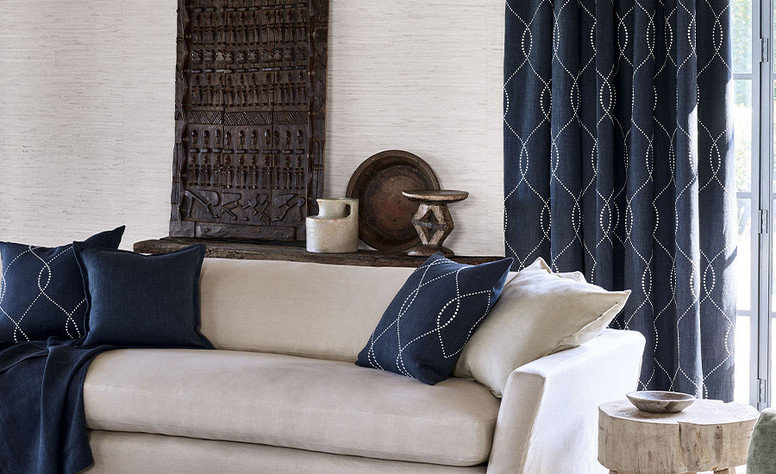 Ogee Indigo Fabric by Mark Alexander 