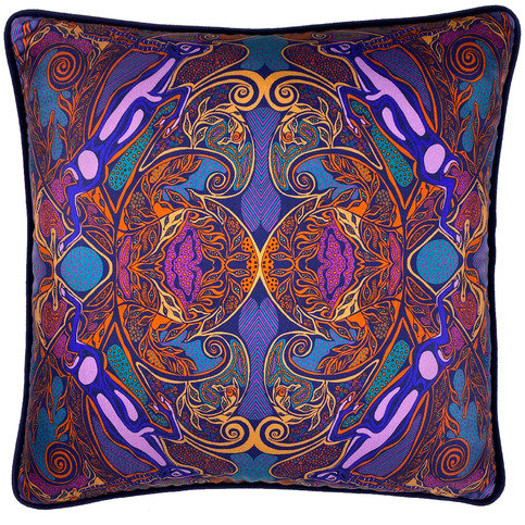 Blackbuck Pink and Orange Silk Cushion by Millie Bridget Henry