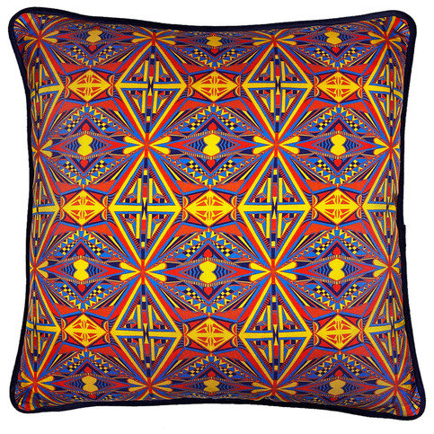 Geometric Yellow Silk Cushion by Millie Bridget Henry