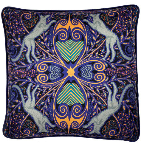 Grey Wolf Silk Cushion by Millie Bridget Henry