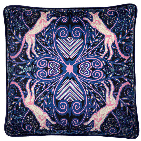 Pink Indian Wolf Silk Cushion by Millie Bridget Henry