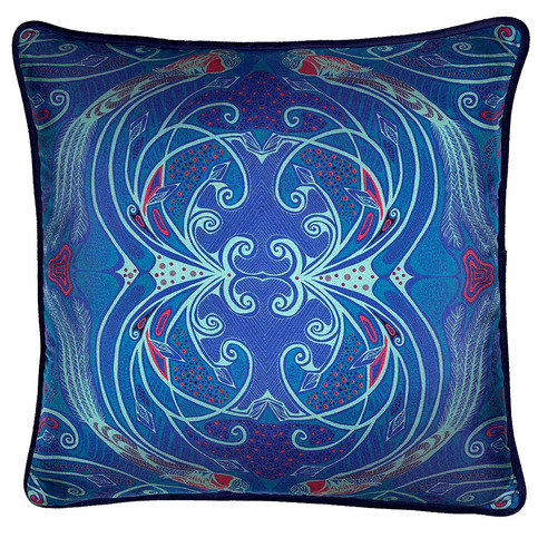 Quetzal Blue Silk Cushion by Millie Bridget Henry