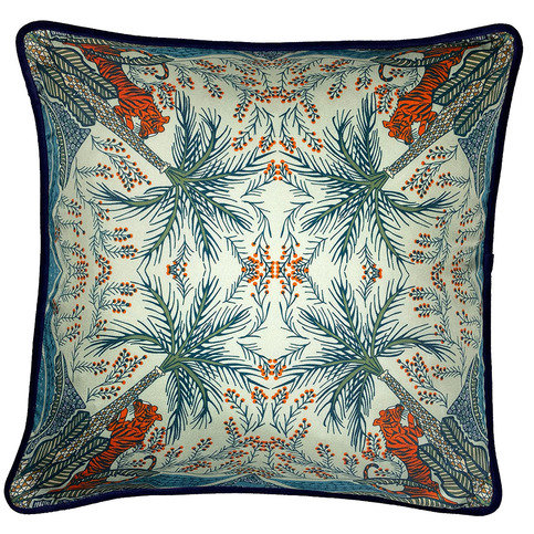 Tiger & Palm Silk Cushion by Millie Bridget Henry