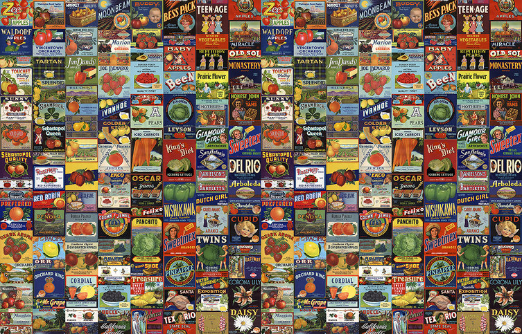 Crate Labels Fruit & Vegetables Wallcovering by NLXL