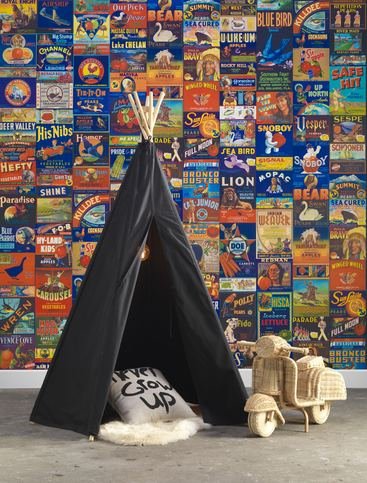 Crate Labels People & Animals Wallcovering by NLXL