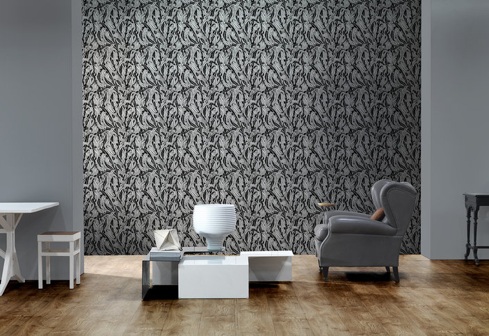Monochrome Leaves Black Wallcovering by NLXL 
