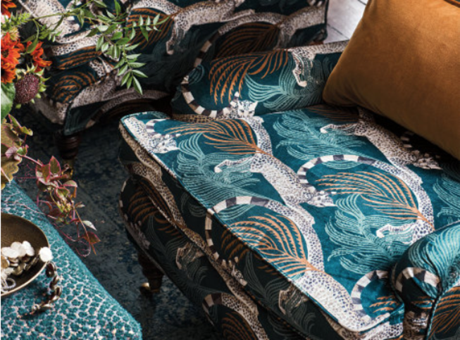 Delilah Velvet Tuscan Teal Fabric by Temperley London x Romo