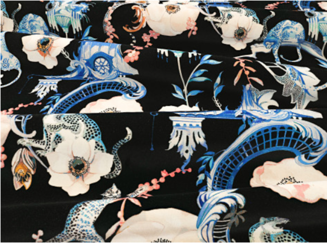 Euphoria Velvet Cobalt Fabric by Temperley London x Romo