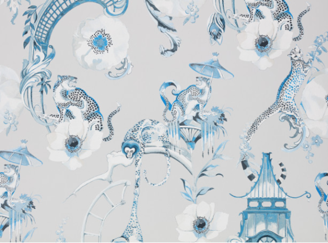 Euphoria Wallcovering China Blue by Temperley London x Romo