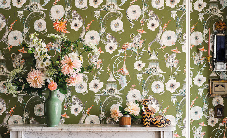 Euphoria Wallcovering Somerset Green by Temperley London x Romo