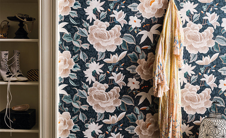 Lavinia Matte Wallcovering Slate by Temperley London x Romo