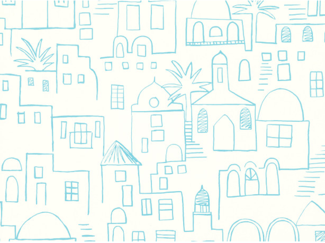 Teeny Santorini Wallcovering Aqua by Villa Nova