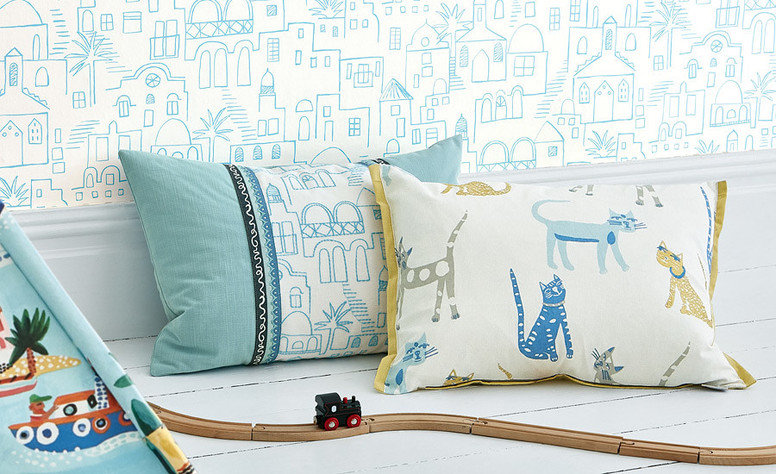 Teeny Santorini Wallcovering Aqua by Villa Nova