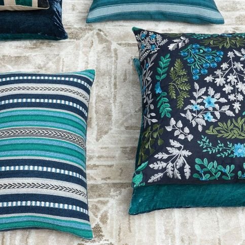 Indus Peacock Cushion by William Yeoward