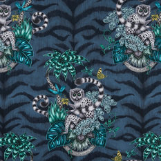 Lemur Navy Wallcovering by Emma J Shipley for Clarke & Clarke 