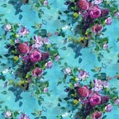 Bouquet De Roses Turquoise Fabric by Designers Guild 
