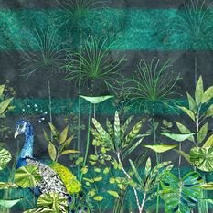 Arjuna Leaf With Peacock Viridian Wallcovering by Designers Guild