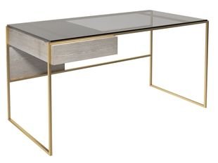 Federico Weathered Oak With Brass Framed Desk by Gillmore Space 